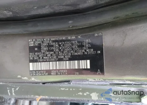 2005 Toyota Tundra Sr5 V8 from USA, damaged, VIN 5TBDT44165S496731